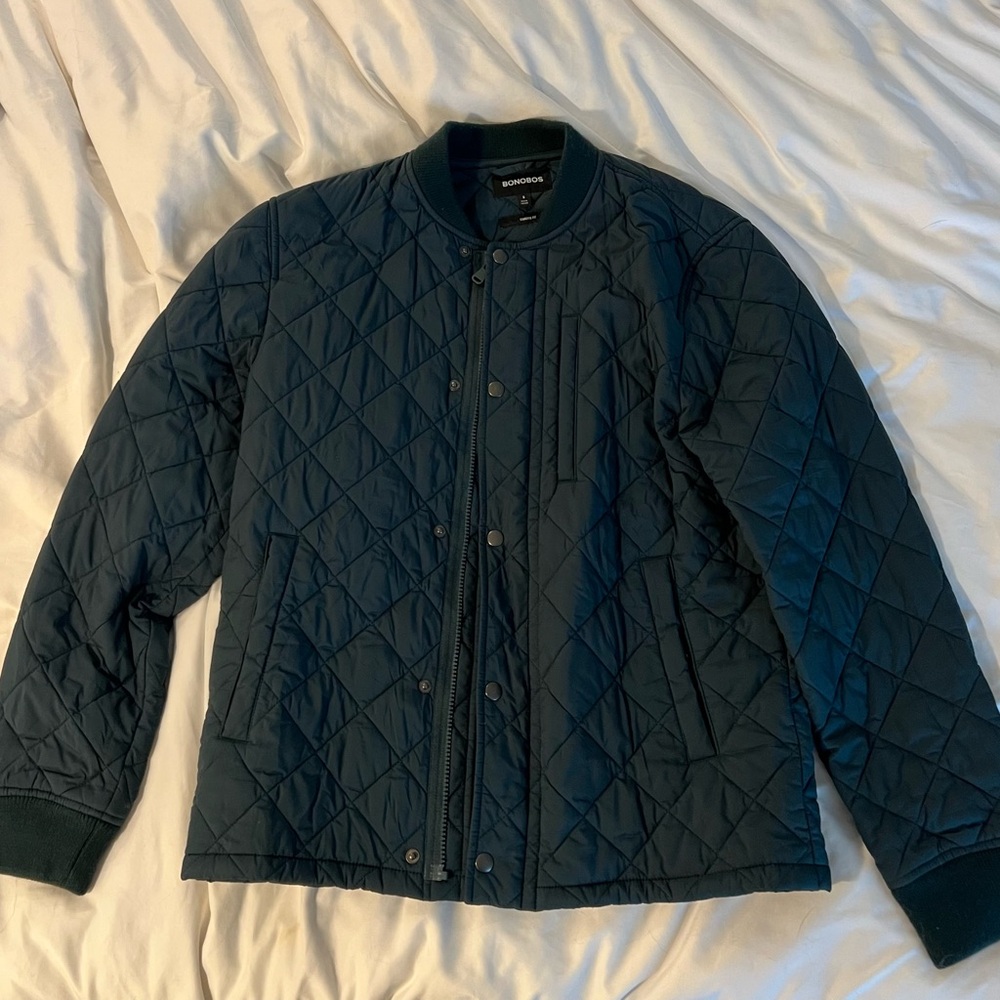 Men’s Small Bonobos Quilted Bomber Jacket - Turqoise